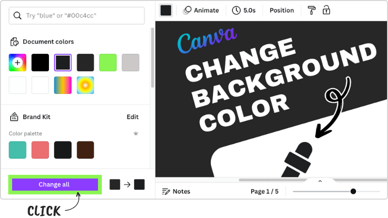 change all pages background color in canva