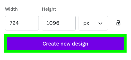 create new design button in canva