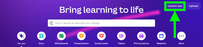 custom size button in canva