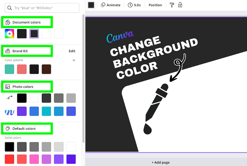 preset colors in canva