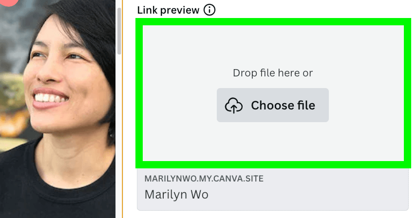 drag and drop image to upload link preview on canva website