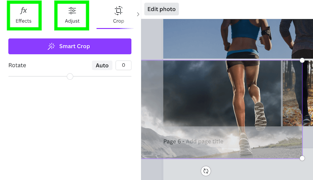 adjust effects of grid photo in canva