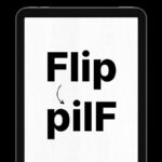 The image shows the word "Flip" mirrored below as "pilF," with a curved arrow between them on a tablet screen.