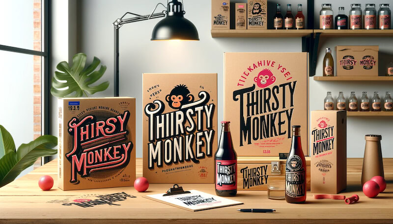 A creative image showing the use of typography in packaging design featuring the words — Thirsty Monkey