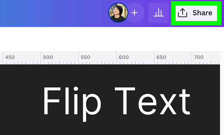 select share button to save flip text in canva