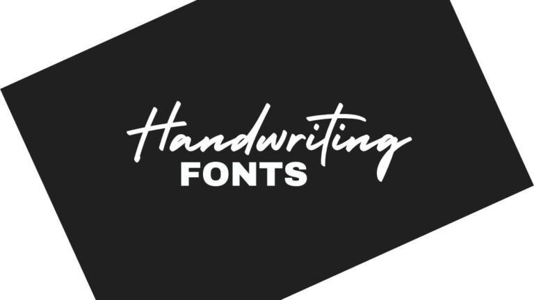 Black rectangular image displaying the words "Handwriting Fonts" in stylish, white typography, emphasizing a handwritten script style combining cursive and bold characters.