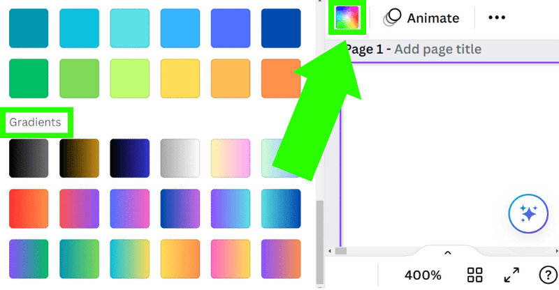 select color tile and gradient for background in canva