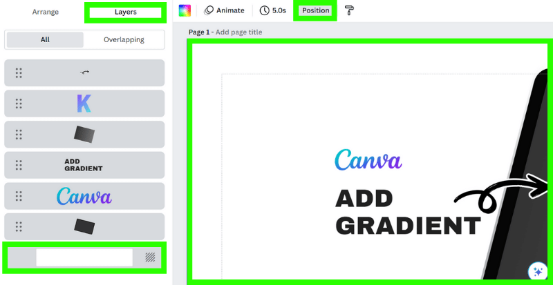 select position button and background layer in canva