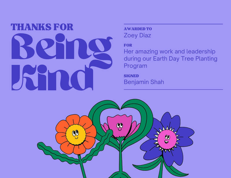 Ah Sing + Tan Tangkiwood Kindness Day Appreciation Certificate
