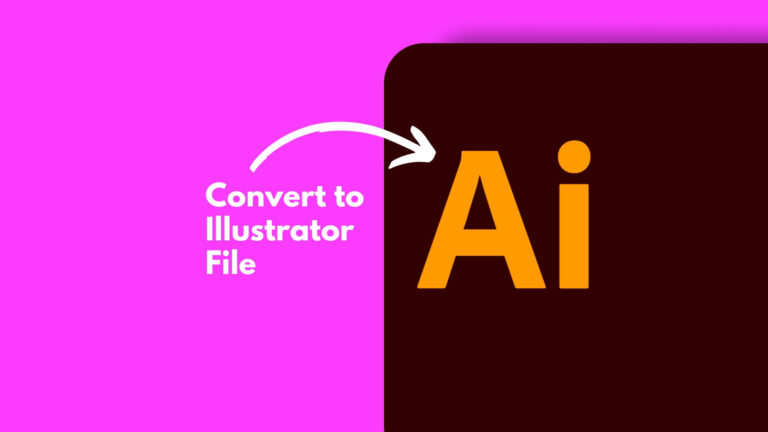 Bold text saying "Convert to Illustrator File" on a bright pink background, with an "Ai" logo on the right.
