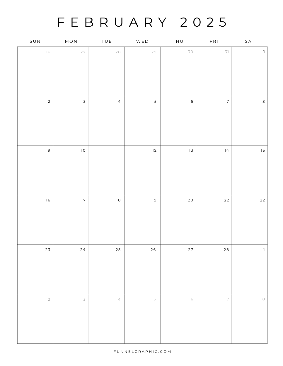 02 Feb 2025 Sun to Sat Individual Calendar