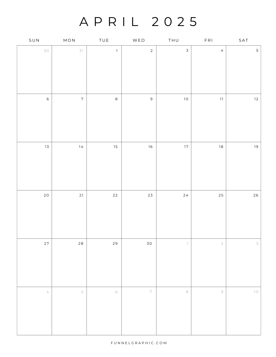 04 Apr 2025 Sun to Sat Individual Calendar