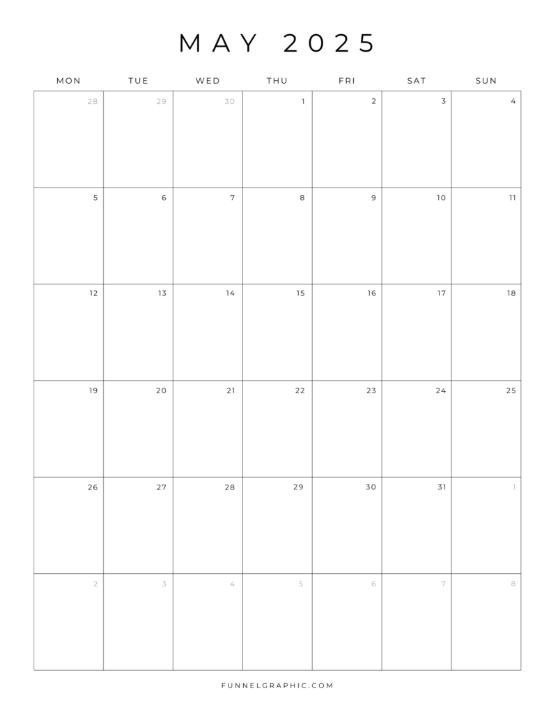 Free 2025 Calendar Printable Blank Portrait Templates
