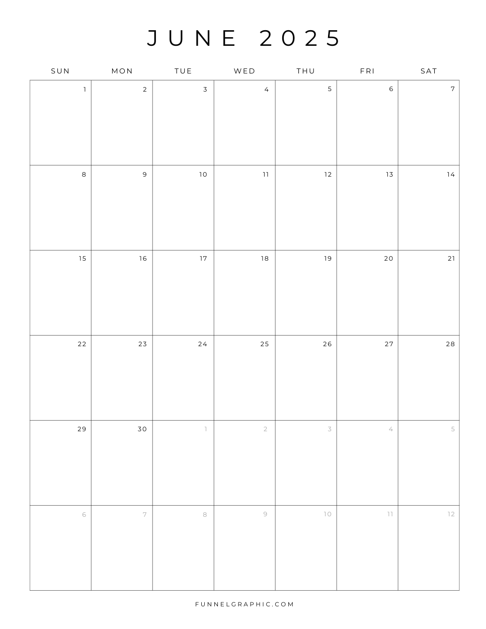 06 June 2025 Sun to Sat Individual Calendar