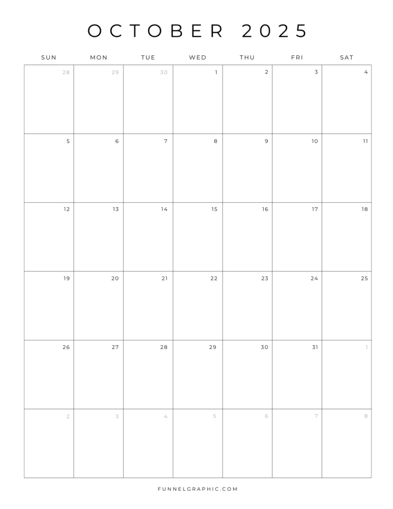 10 Oct 2025 Sun to Sat Individual Calendar