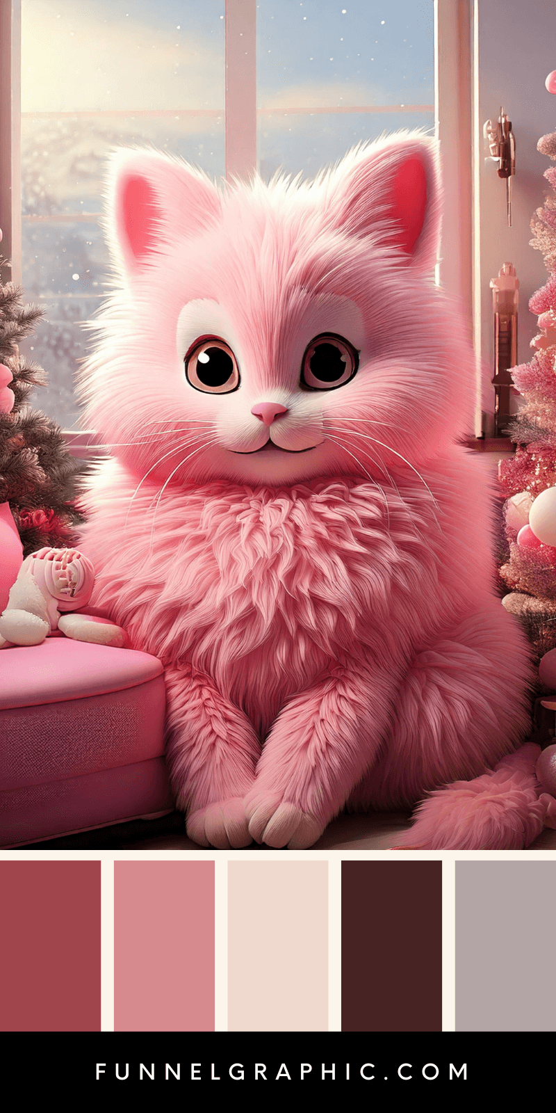 A comic book-style relaxation effect; pastel colors and furry plush. It is a Christmas seaso