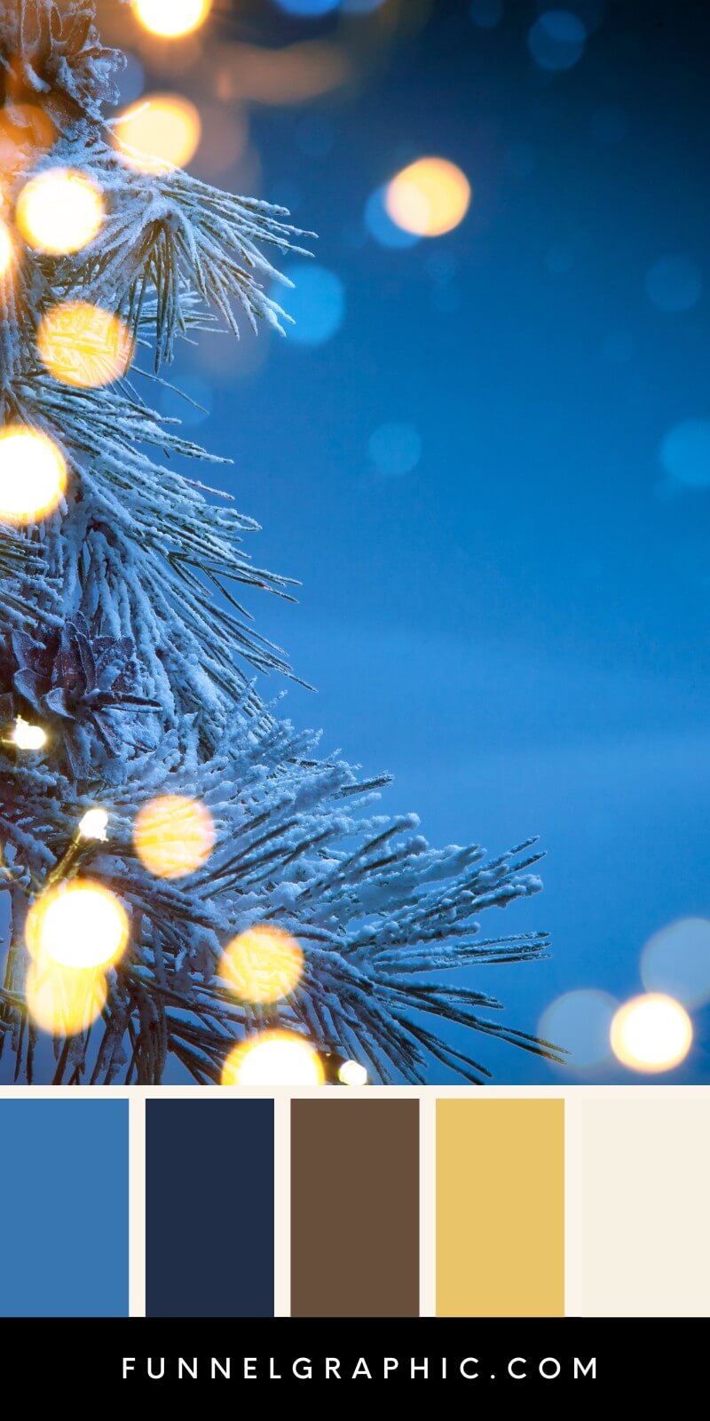 Closed up Christmas tree with lights in blue background