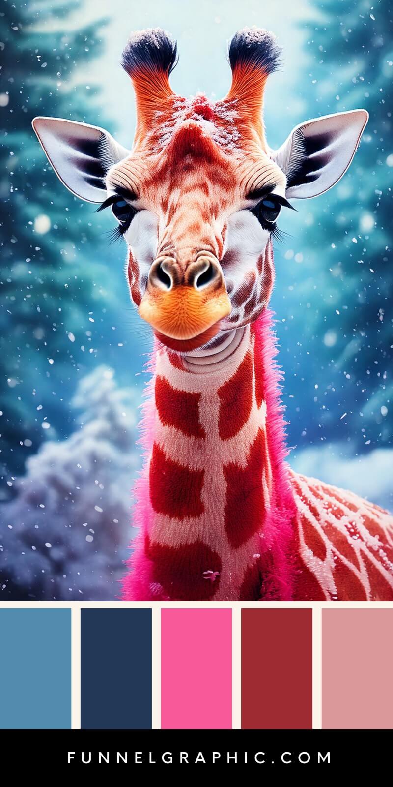 Firefly happy pink giraffe, winter, snowing, wonderland 73802