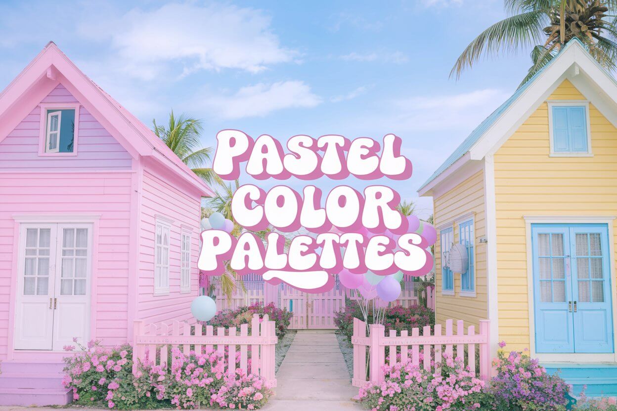 pastel color palettes and color codes with background of a pastel paradise