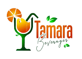Colorful logo of Tamara Beverages featuring a stylized drink with an orange slice and straw, surrounded by green leaves, on a white background.