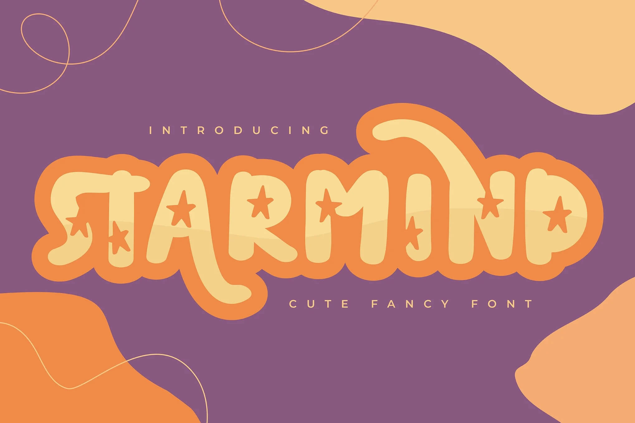 17 Fonts With Star Symbols That Actually Look Good 5 Colorful design displaying "Starmind" in playful, bold, star-themed font against a purple and orange abstract background, introducing a cute fancy font.