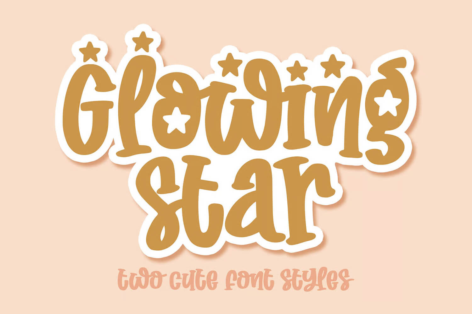 17 Fonts With Star Symbols That Actually Look Good 16 Stylized "Glowing Star" text with stars, featuring playful font on a peach background. Below, it reads "two cute font styles."
