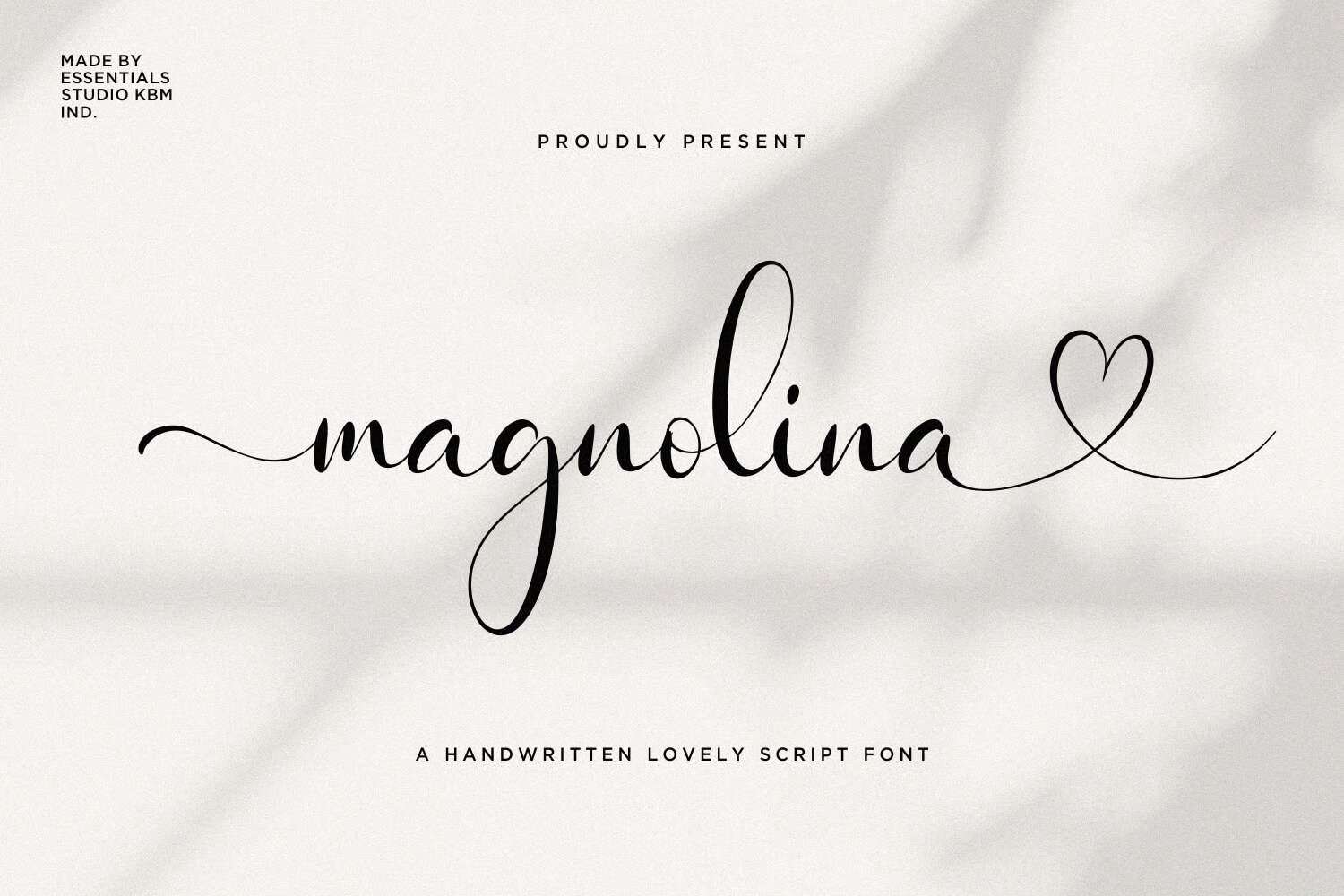 17 Fonts With Tails: Swash Fonts for Cricut 5 Elegant script font named "Magnolina" with a heart design, showcased on a light background by Essentials Studio KBM, described as handwritten and lovely.