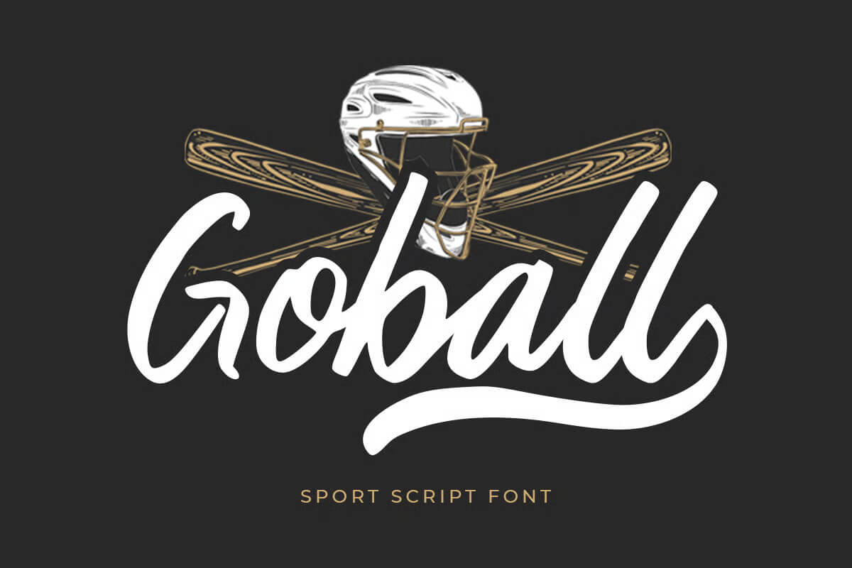 17 Fonts With Tails: Swash Fonts for Cricut 11 Sport-themed logo featuring crossed baseball bats, a helmet, and the text "Goball" in a stylish script font on a dark background.