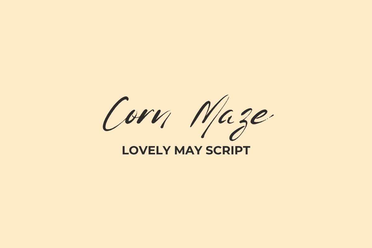 17 Free and Customizable Fall Font Design: Canva Autumn Fonts 14 Stylish typography reading "Corn Maze Lovely May Script" on a beige background, showcasing elegant cursive and bold lettering.