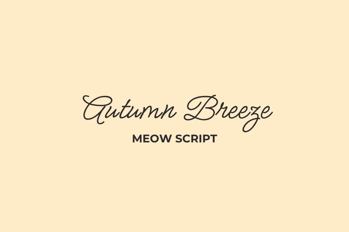 17 Free and Customizable Fall Font Design: Canva Autumn Fonts 15 Cursive black text "Autumn Breeze" with bold serif "Meow Script" below on a light beige background. Simple, elegant font design.