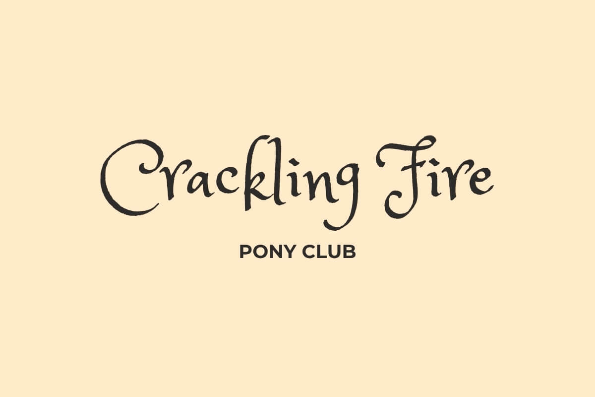 17 Free and Customizable Fall Font Design: Canva Autumn Fonts 17 Text reads "Crackling Fire PONY CLUB" in decorative font on a beige background.