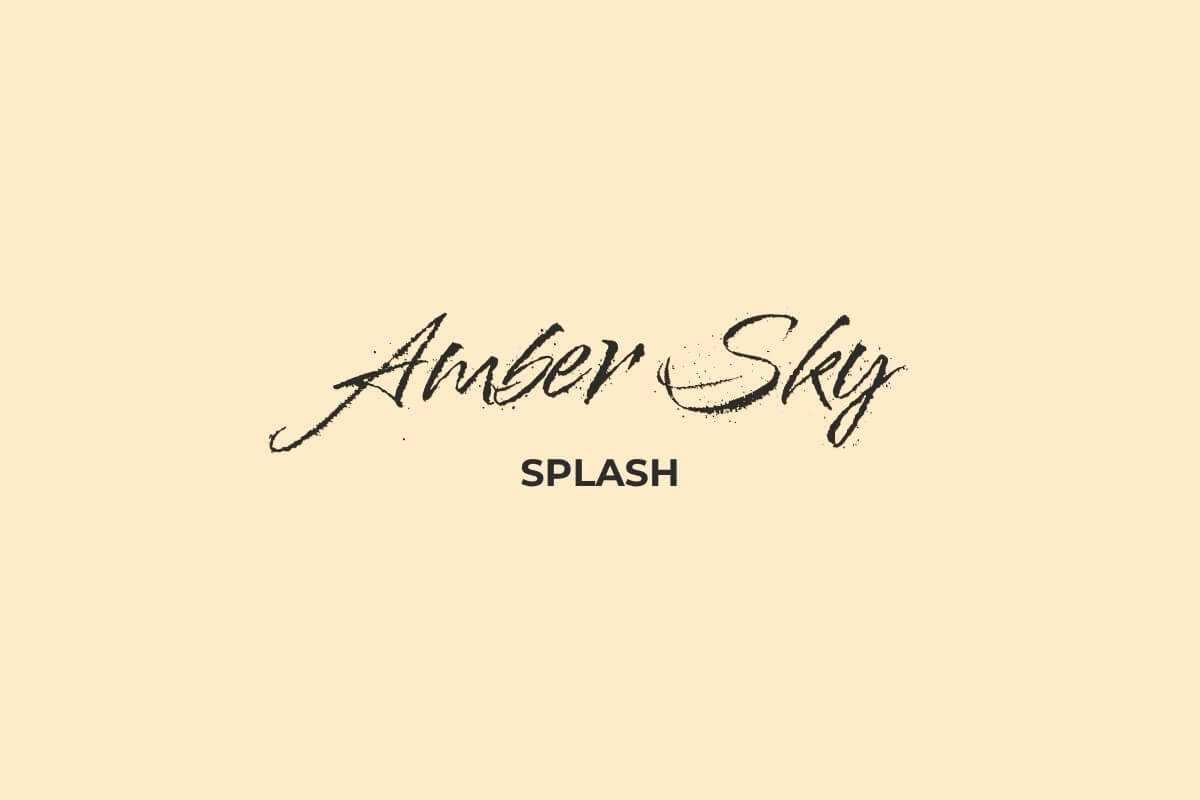 17 Free and Customizable Fall Font Design: Canva Autumn Fonts 18 Beige background with text "Amber Sky" in cursive and "SPLASH" in bold. Minimalistic design, no landmarks or people.