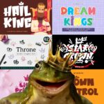 Collage of playful fonts featuring crowns, a royal-themed character, and a crowned frog, highlighting various creative font styles.