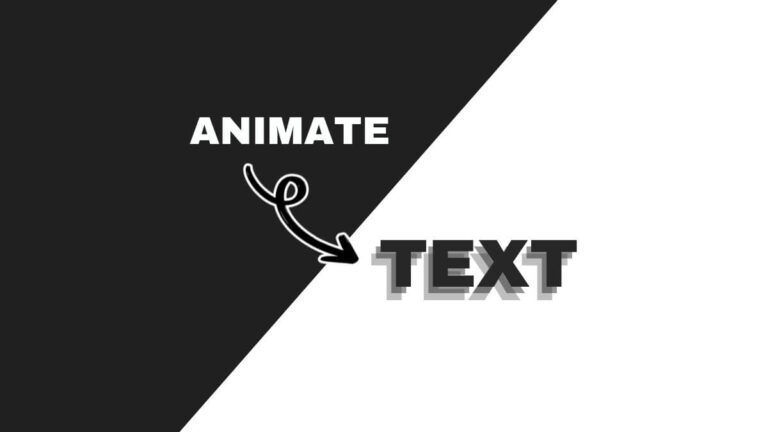 Black and white image with large text reading "ANIMATE" and "TEXT." An arrow points from "ANIMATE" to "TEXT," suggesting transformation or effect.