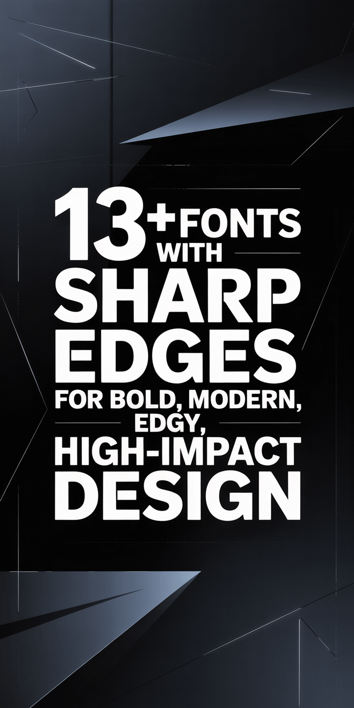 Promotional graphic highlighting "13+ Fonts" with a bold, modern design featuring sharp edges for high-impact visual appeal against a dark geometric background.