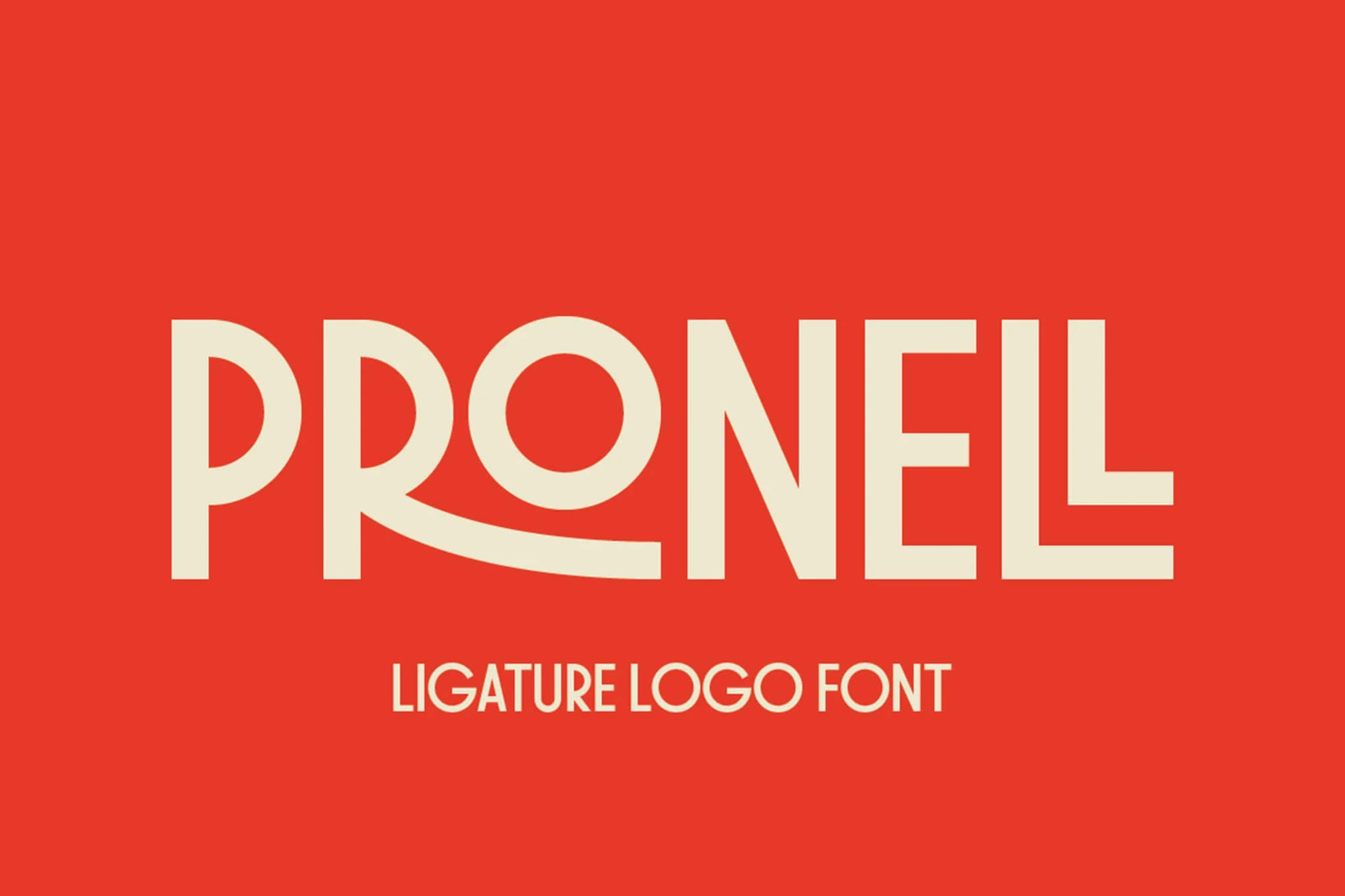 Stylized text reading "PRONEL Ligature Logo Font" in bold font on red background. No people, landmarks, or historical buildings are visible.
