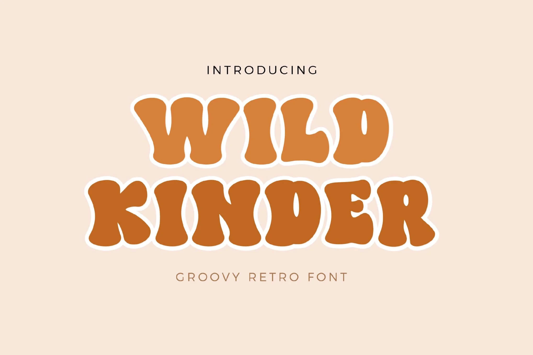 Typography design showcasing the "Wild Kinder" font in a bold, retro style. Features earthy tones and vintage-inspired lettering.